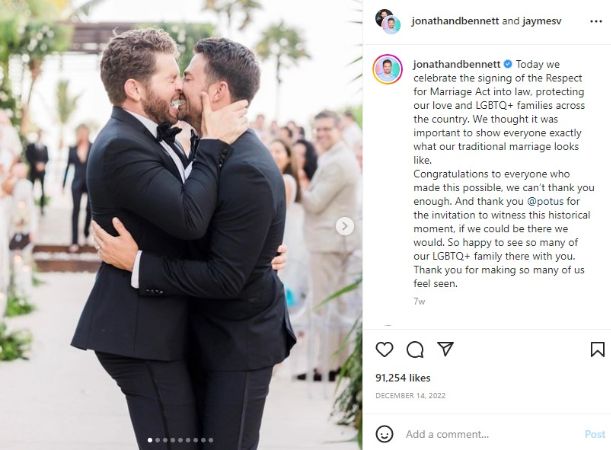 Jonathan Bennett posted about how thankful he and his husband, Jaymes Vaughan are